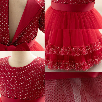 Girls Bubble Sleeve Gowns Princess Dresses Flower Girl Party Wedding Bridesmaid Tutus