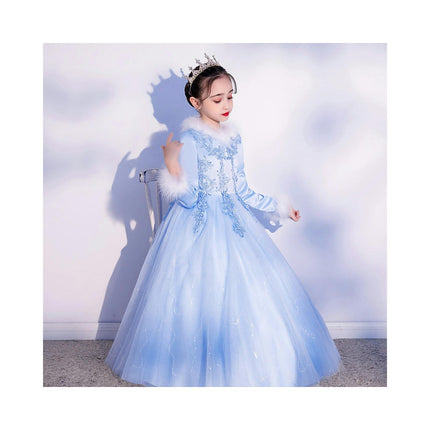 Girls Long Sleeve Gowns Princess Dresses Flower Girl Wedding Dresses Fall and Winter