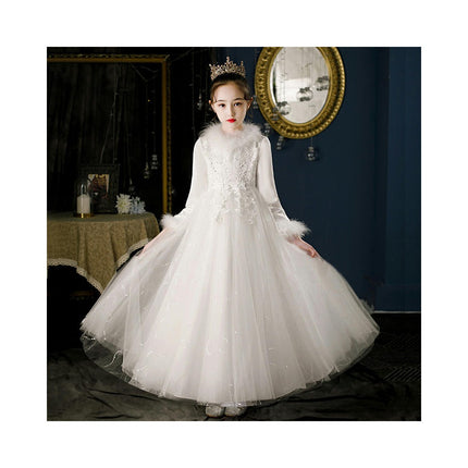 Girls Long Sleeve Gowns Princess Dresses Flower Girl Wedding Dresses Fall and Winter