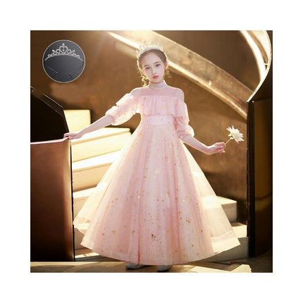 Flower Girl 4/3 Sleeve Party Gowns Princess Dresses Children Glitter Tulle Strapless Dresses