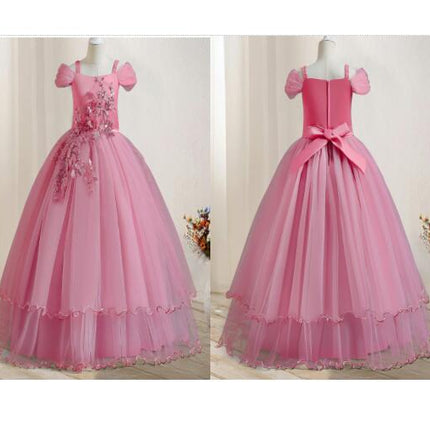Girls Applique Prom Gowns Luxury Wedding Birthday Party Princess Long Dresses-A2