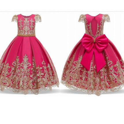 Flower Girl Lace Dress for Kids Wedding Bridesmaid Pageant Party Formal Long Gown Tulle Bow Dresses