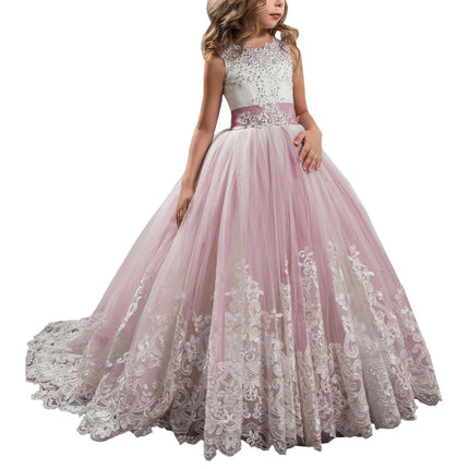 Fancy Flower Girl Dress Long Lace Pageant Puffy Tulle Ball Gown-A1 1
