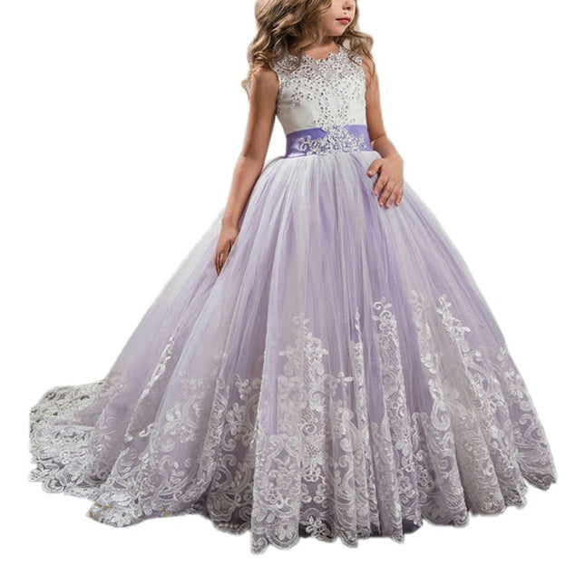 Fancy Flower Girl Dress Long Lace Pageant Puffy Tulle Ball Gown-A1 1