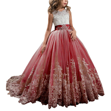 Fancy Flower Girl Dress Long Lace Pageant Puffy Tulle Ball Gown-A1 1