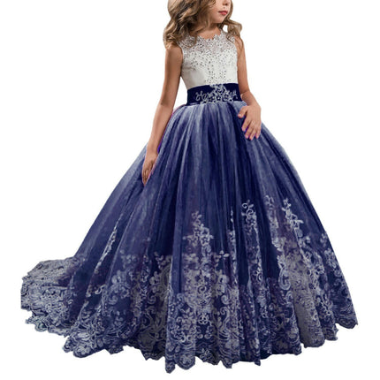 Fancy Flower Girl Dress Long Lace Pageant Puffy Tulle Ball Gown-A1 1