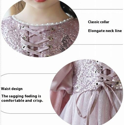 Girls Long Sleeve Princess Dress Autumn Winter Velvet Sequin Tulle Skirt Party Dress Dress
