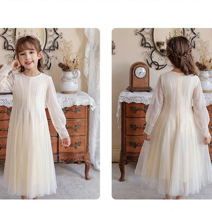 Solid Color Long Sleeve Tulle Princess Dress Flower Girl Party Prom Fairy Dresses