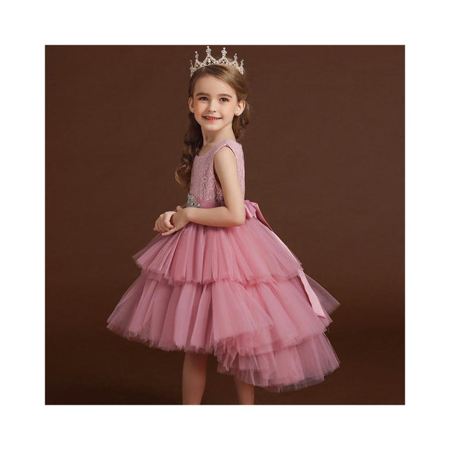 Girls Sleeveless Wedding Dresses Princess Dresses Flower Girl Party Pom Pom Tow Tail Dresses