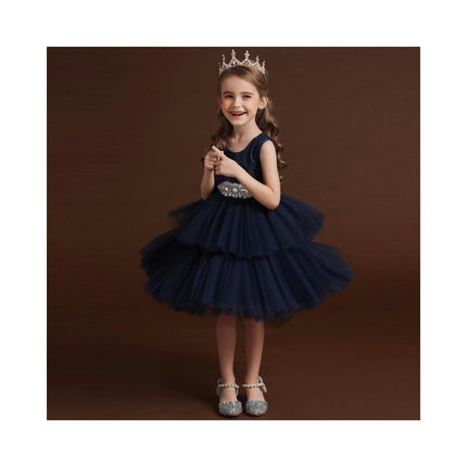 Girls Sleeveless Wedding Dresses Princess Dresses Flower Girl Party Pom Pom Tow Tail Dresses