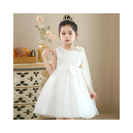 Flower Girl Children Sleeveless Lace Wedding Party Long Dress Princess Tulle Bowknot Dress