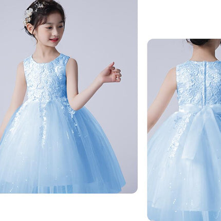 Flower Girl Lace Bridesmaid Dresses Children Wedding Party Birthday Flower Embroidery Tulle Skirt