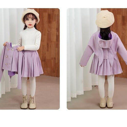 Toddler Autumn and Winter Woolen Tweed Clothing 2 Piece Girl's Halter Dress and Button Cardigan Set
