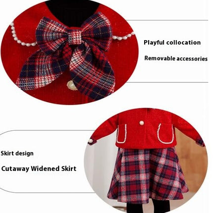 Toddler Girls Clothing 2 Piece Girls Plaid Sleeveless Dress and Button Cardigan Set