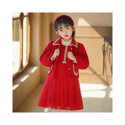 Baby Girl Birthday Suit Vest Dress Button Cardigan Outerwear 2-Piece Set Autumn and Winter