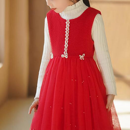 Baby Girl Birthday Suit Vest Dress Button Cardigan Outerwear 2-Piece Set Autumn and Winter