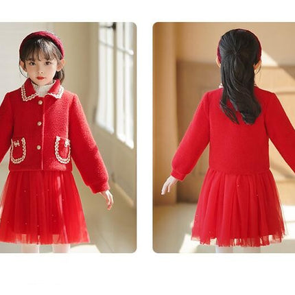 Baby Girl Birthday Suit Vest Dress Button Cardigan Outerwear 2-Piece Set Autumn and Winter