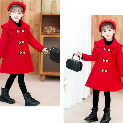 Girls Trench Coat Baby Girl Woolen Coat Girl Dress Coat Winter Fall Outerwear-A1