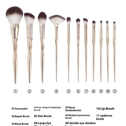 11Pcs Eyeshadow Eyebrow Blush Powder Concealer Makeup Brush Sets Kits Soft Thumb Handle Powder Eye Shadow
