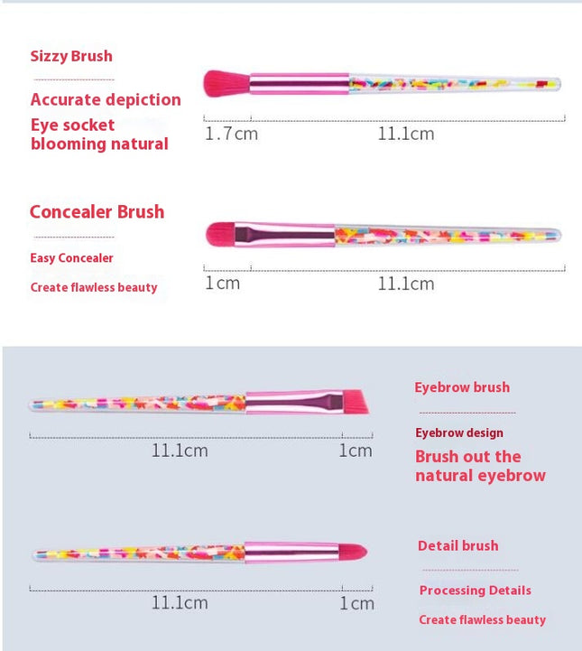 Cute Candy Makeup Brush Set 8pcs Candy Quicksand Transparent Handle Makeup Brushes Set  For Blush Foundation Eyebrow