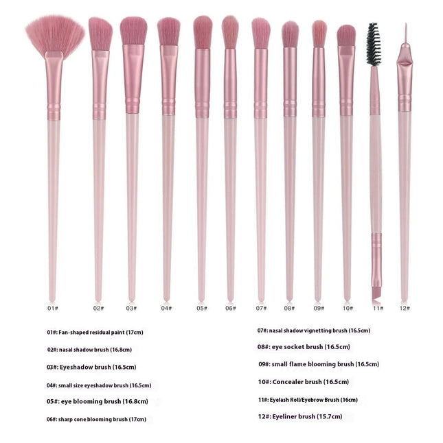 12 Pcs Professional Eye Brush Set Eyeshadow Eyebrow Blending Fan Eyelash Brush Complete Makeup Brushes Set