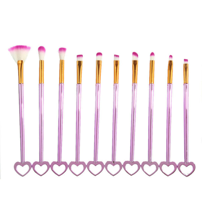 10Pc Heart-Shaped Full Face Makeup Brush Set  Professional Make Up Brushes  Natural Hair-Like Bristle