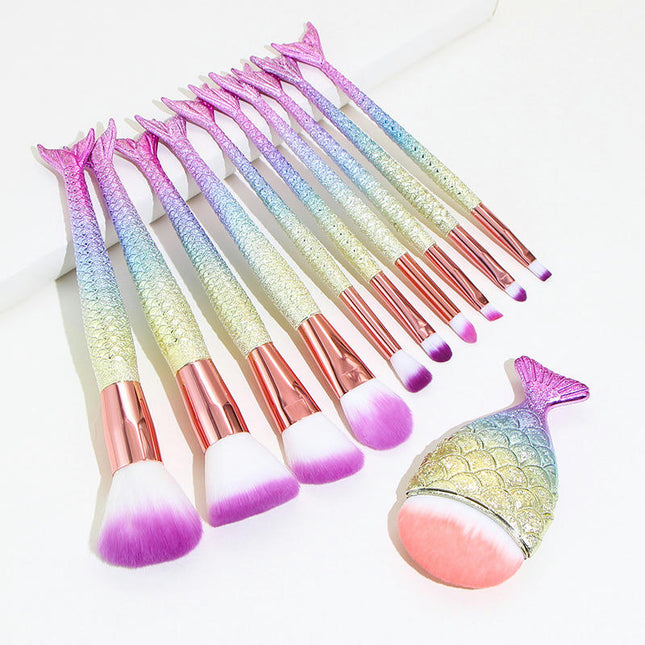 11 Pcs Premium Synthetic Mermaid Make Up Brushes for Concealer Fan Cute Cosmetic Brushes CollectionMakeup Brush Set