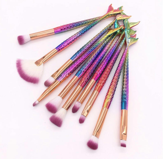 10/15 Pcs Mermaid Gradient Colour Makeup Brush Set Professional Eye Makeup Brushes For Eyeshadow Concealer  Brow Brush Tool