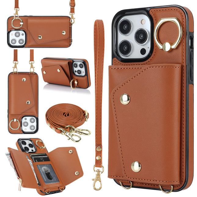 Leather Mobile Phone Case Cover Compatible Cases with Lanyards and Wrist Strap-A 1