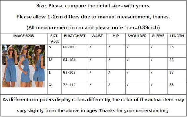 Women Casual Pleated Adjustable Strap Denim Shorts Overalls Elastic Waist Jumpsuits