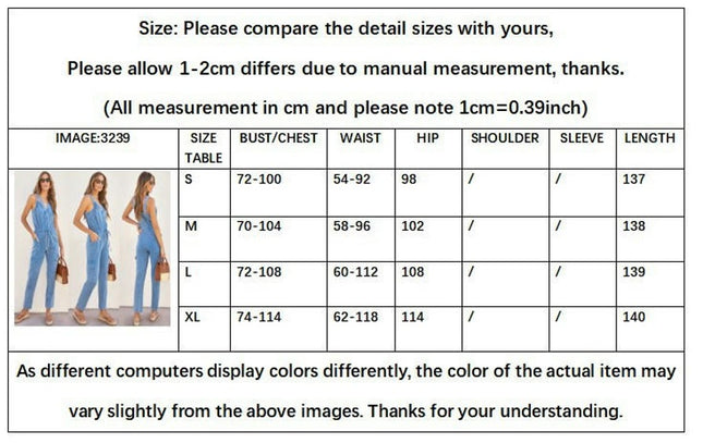 Women's Denim Overall Jumpsuits Sleeveless V Neck Straps Drawstring Waist Denim Pants Rompers