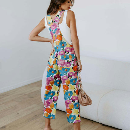 Women's Casual Print Adjustable Denim Bib Overalls Denim Pants Jumpsuits