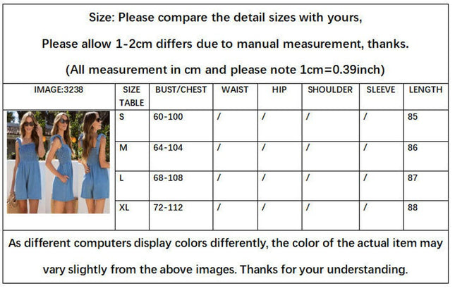 Women's Smocked Denim Romper Shorts Tie Knot Strap Wide Leg Jumpsuit