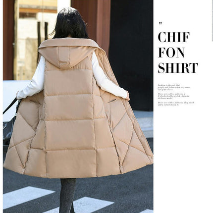 Womens Long Puffer Vest Full-Zip Hooded Sleeveless Jacket with Pockets