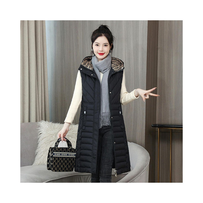 Women Long Puffer Vest with Hood Winter Quilted Sleeveless Gilet Jacket