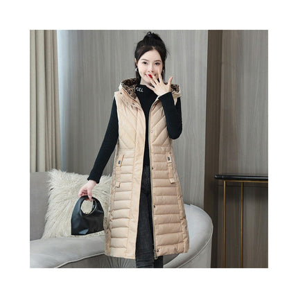 Women Long Puffer Vest with Hood Winter Quilted Sleeveless Gilet Jacket