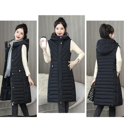 Women Long Puffer Vest with Hood Winter Quilted Sleeveless Gilet Jacket