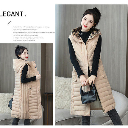 Women Long Puffer Vest with Hood Winter Quilted Sleeveless Gilet Jacket