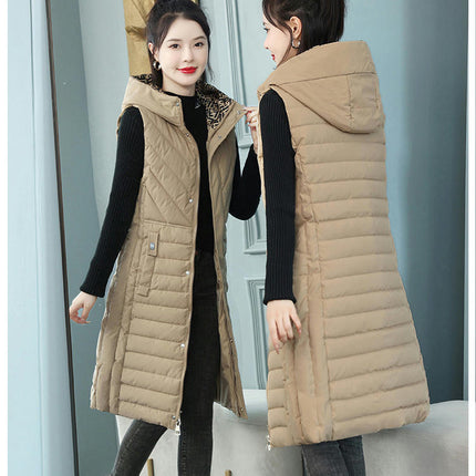 Women Long Puffer Vest with Hood Winter Quilted Sleeveless Gilet Jacket