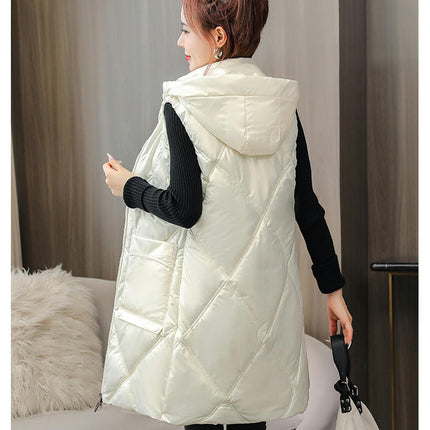Women's Winter Hooded Puffer Vest Full-Zip Sleeveless Long Coats Jacket