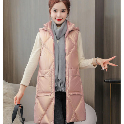 Women's Winter Hooded Puffer Vest Full-Zip Sleeveless Long Coats Jacket