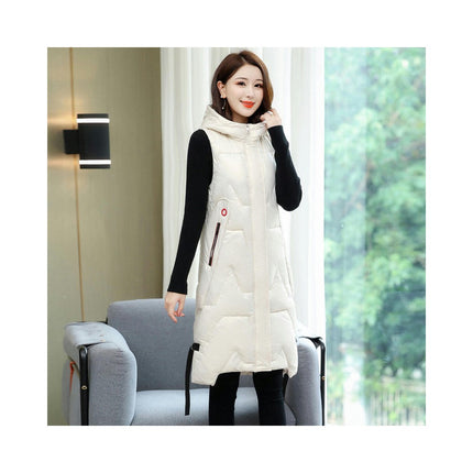 Womens Quilted Puffer Vest Long Sleeveless Hooded Jackets Warm Winter Gilet Coats