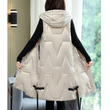 Womens Quilted Puffer Vest Long Sleeveless Hooded Jackets Warm Winter Gilet Coats