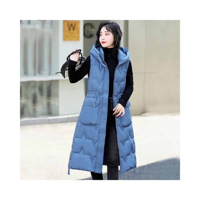 Women's Long Quilted Puffer Vest Hooded Sleeveless Padded Winter Gilet Coat