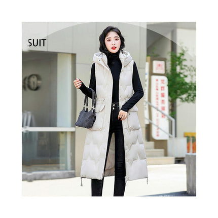 Women's Long Quilted Puffer Vest Hooded Sleeveless Padded Winter Gilet Coat