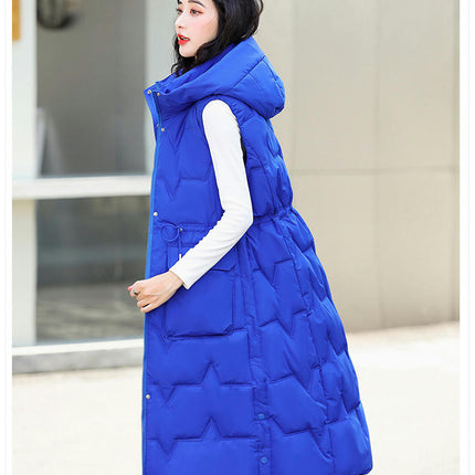 Women's Long Quilted Puffer Vest Hooded Sleeveless Padded Winter Gilet Coat