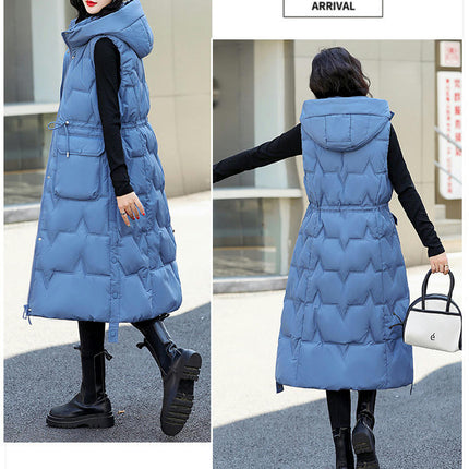 Women's Long Quilted Puffer Vest Hooded Sleeveless Padded Winter Gilet Coat