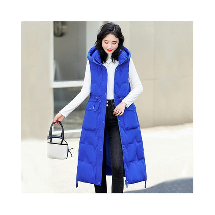 Women's Long Quilted Puffer Vest Hooded Sleeveless Padded Winter Gilet Coat