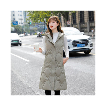 Women's Long Puffer Vest Full Zip Sleeveless Quilted Hooded Gilet Coat