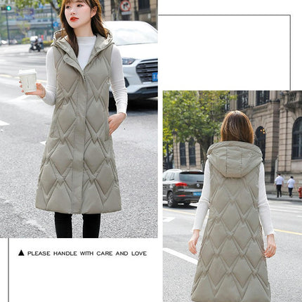 Women's Long Puffer Vest Full Zip Sleeveless Quilted Hooded Gilet Coat